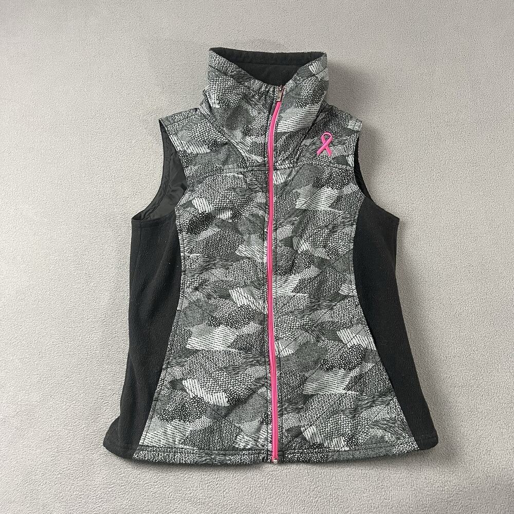 Columbia Vest Womens Medium Gray Fleece Full Zip Breast Cancer Awareness Ribbon